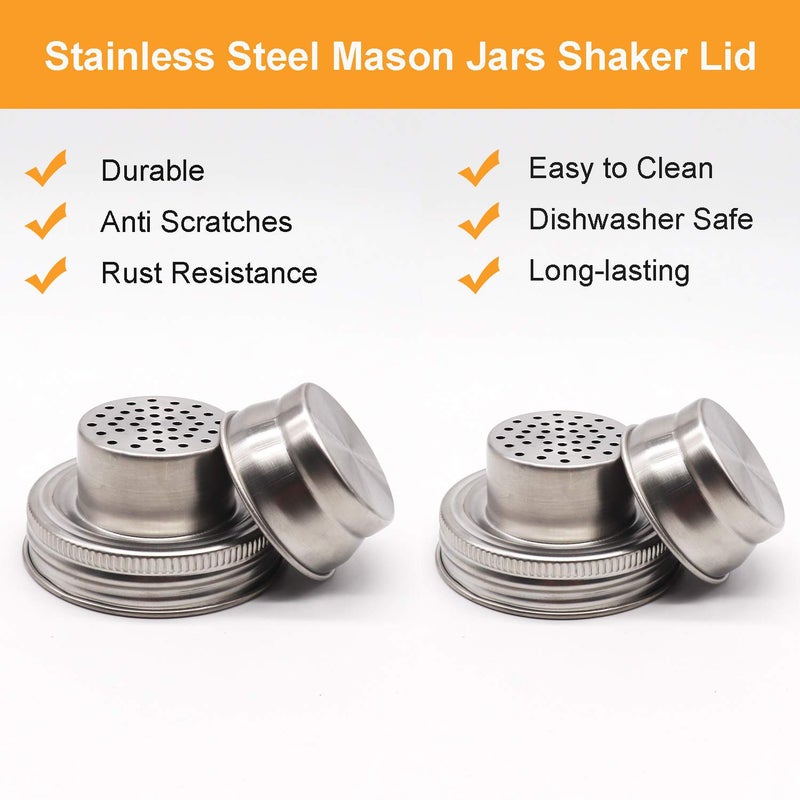 Together-life 2 Pack Stainless Steel Mason Jar Shaker Lids with Silicone Seals for Regular Mouth Mason, Canning Jars Spices, Salt, Peppers or Shake Drinks Cocktail - Image 2